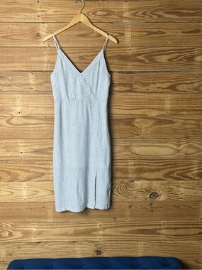Gentle Fawn Light Blue & White Striped Midi Slip Dress